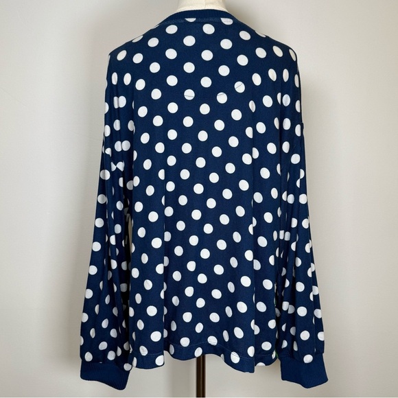 Kate Spade Navy & White Polka Dot Lounge Top Sweater Women’s Size Large - Picture 3 of 7
